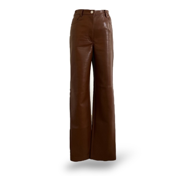 WILFRED The Melina High Waisted Vegan Leather Pants in Cognac Brown‎ Wm Sz 4 EUC - Picture 1 of 9